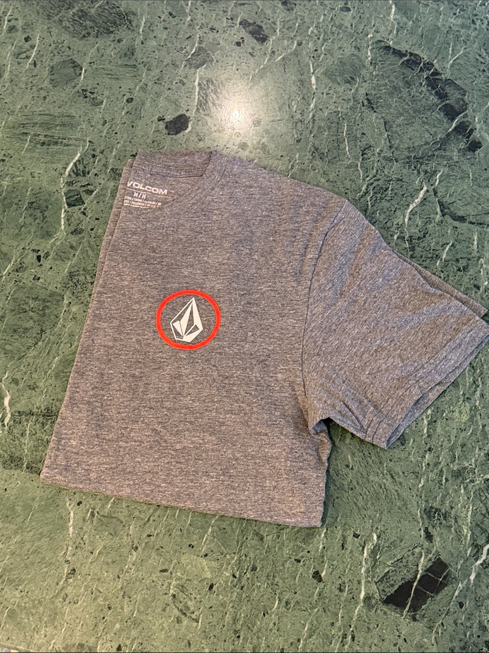 Volcom Men's Heather Grey Short Sleeve T-Shirt with Red-Accented Logo